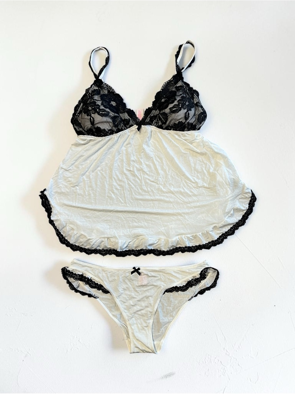 Victoria's Secret White Camisole & Bikini Set with Black Lace